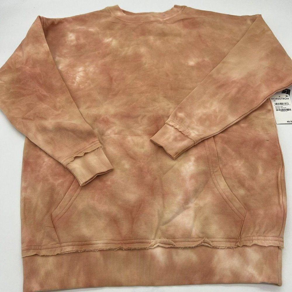 Nordstrom BP Pullover Sweatshirt XS Pink Brown White Orange Tie Dye Long NWT